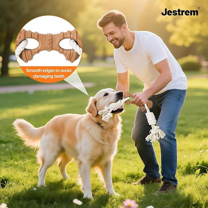 Dog Rope Toy for Aggressive Chewers, Tug and Teething Toy with Natural Cotton Rope and Wood-Plastic Bone, Durable Chew Toy for Medium to Large Dogs 20-60lb