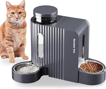 Gardner Pet Gravity Cat Water Dispenser & Food Feeder, Automatic Feeder Stainless Steel Bowls Two-in-One Set Large Capacity for Pets Cats, Kittens, Dogs, Puppies -(0.8 Gallons x 2)