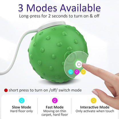 Interactive Cat Ball Toy, Fast Moving Cat Toys for Indoor Cats-with Dragonfly & Feather Tails,Automatic Motion Activated, Realistic Squeak Sound for Exercise Stimulation (Green)
