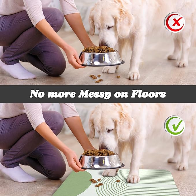 Dog Food Mats,Cat Absorbent Water Bowl Feeding Mats Pet Placemats for Food and Water Green Bohemia 12 * 20 inch