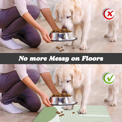 Dog Food Mats,Cat Absorbent Water Bowl Feeding Mats Pet Placemats for Food and Water Green Bohemia 17 * 30 inch