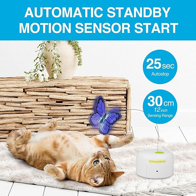 ALL FOR PAWS Motion Activate Cat Toys Interactive Flutter Butterfly Kitten Enrichment Toy with One Replacement for Indoor Cats