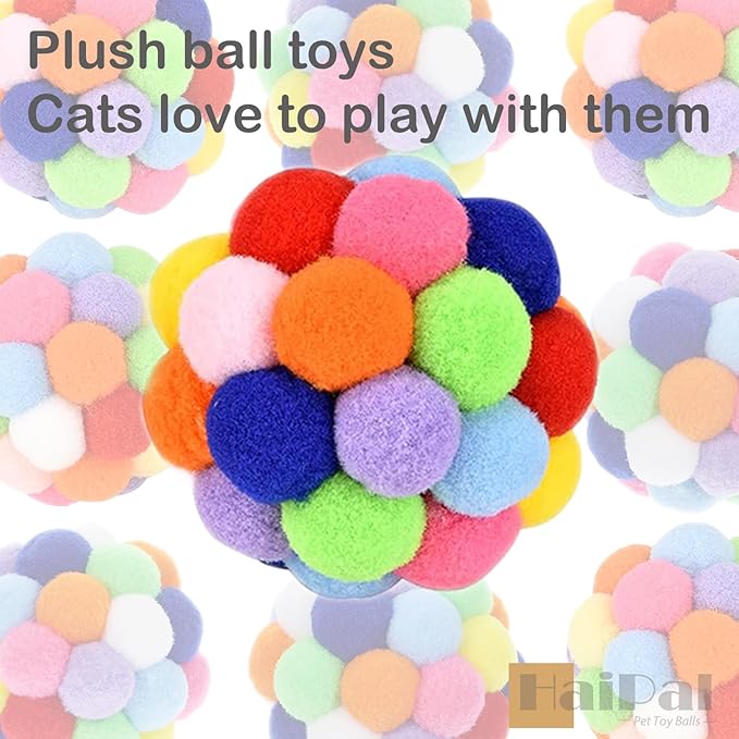 Cat Toys 4PCS - 1.75" Soft Plush Balls for Kittens & Indoor Cats | Machine-Washable Fuzzy Chew Toys, Noiseless Squeeze Play with Vibrant Colors, Durable Kitten Toy Balls (Multicolor)
