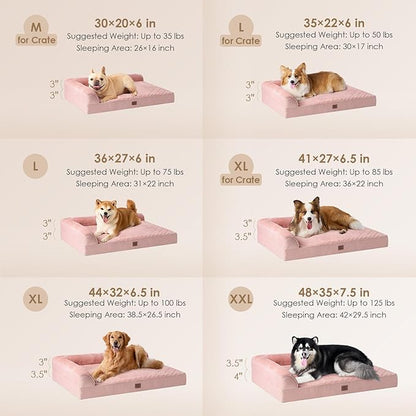 EHEYCIGA Extra Large Dog Bed Othorpedic, Memory Foam XL Dog Bed with Washable Removable Cover, Waterproof Pet Sofa Couch XLarge Size Dogs with Nonskid Bottom, 44x32x6.5, Pink