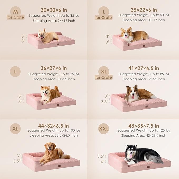 EHEYCIGA XL Dog Bed Memory Foam for Crate, Extra Large Dog Bed Orthopedic with Washable Removable Cover, Waterproof Pet Sofa Couch XLarge Size Dogs, 41x27x6.5, Pink