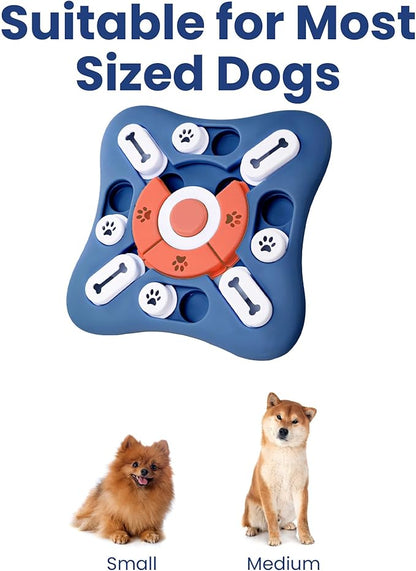 PAWSPIK Interactive Dog Puzzle Toy – Treat Dispensing Slow Feeder for Dogs, Mental Enrichment Toy with Squeaker & 16 Compartments – Durable, Non-Slip, Dishwasher Safe – Light Blue (Orange and Blue)