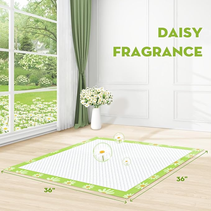 CROCI Dog Pads Extra Large 36x36in Daisy Pattern, Puppy Pads with Adhesive Tabs Super Absorbent Up to 11 Cups, Disposable (30 Counts)