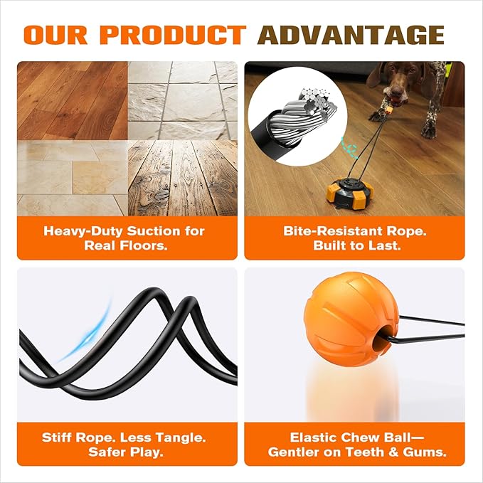 Interactive Suction Cup Dog Toy for Boredom Relief, Tug of War and Self Play with Rope and Rubber Ball, Dog Toys to Keep Them Busy Indoors Or Outdoors (bo)