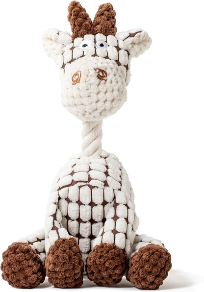 Squeaky Plush Dog Toys - Adorable Animal Designs with Soft Cotton Filling, Cute Stuffed Dog Chew Toys for Small, Medium Non-Aggressive Chewing Dogs Chewer (White - Giraffe/Lamb)