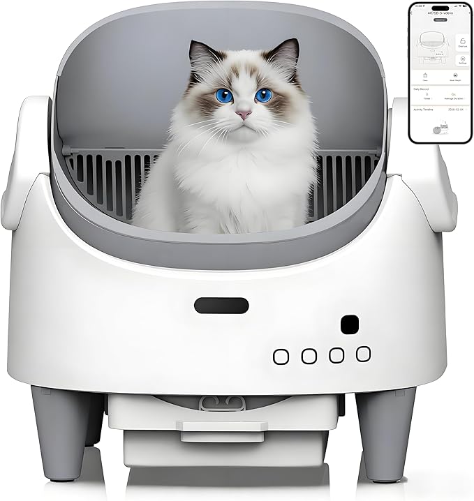 Automatic Cat Litter Box, Self-Cleaning Litter Box with Open-Top Design, 15-Layer Safety Protection System & Smart App Control, Electric Cat Litter Box with Adjustable Entry Height & Odor Control