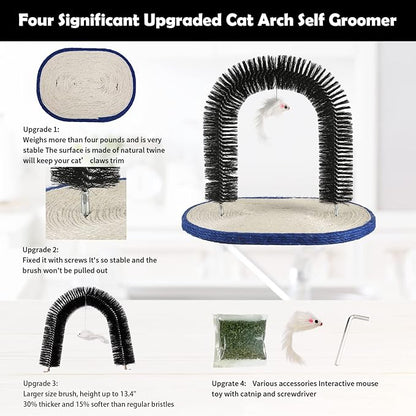 [Upgraded Version] Pehum Anti Fall Down Cat Arch Self Groomer and Massaging Brush for Indoor Cats,Cat Scratching Pads,Cat Toys (M: Brush Height：13.4")