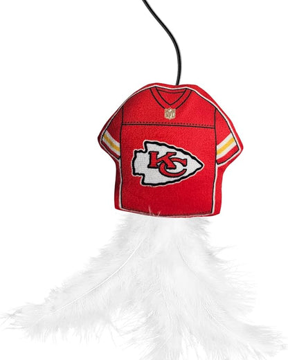 NFL Kansas City Chiefs Team Jersey Wand with CAT NIP, Cat Toy Jersey Shaped Plush Teaser Toy for Cats & Kittens - Interactive Pet Toy for Play & Exercise