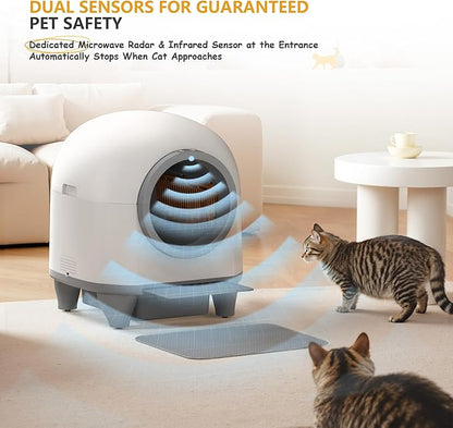 WARCAT Self Cleaning Litter Box Automatic, 90 L Automatic Cat Litter Box for Multiple Cats APP-Controlled with Smart Sensors, Safety Protection,Mat,1 Roll Garbage Bag (Gray)