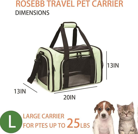 Cat Carrier Dog Carrier Pet Carriers for Medium Small Cats Dogs Puppies up to 15 Lbs,TSA Airline Approved Small Dog Cat Carriers Soft Sided,Collapsible Travel Puppy Carrier (Green, Large)