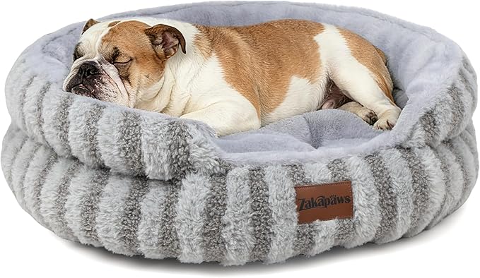 Cat Bed Puppy Bed - Washable Round Cat Beds for Indoor Cats, Soft Corduroy Fleece Pet Bed for Kitten and Samll Dog with Removable Double Sided Inner Cousion, 26", Grey