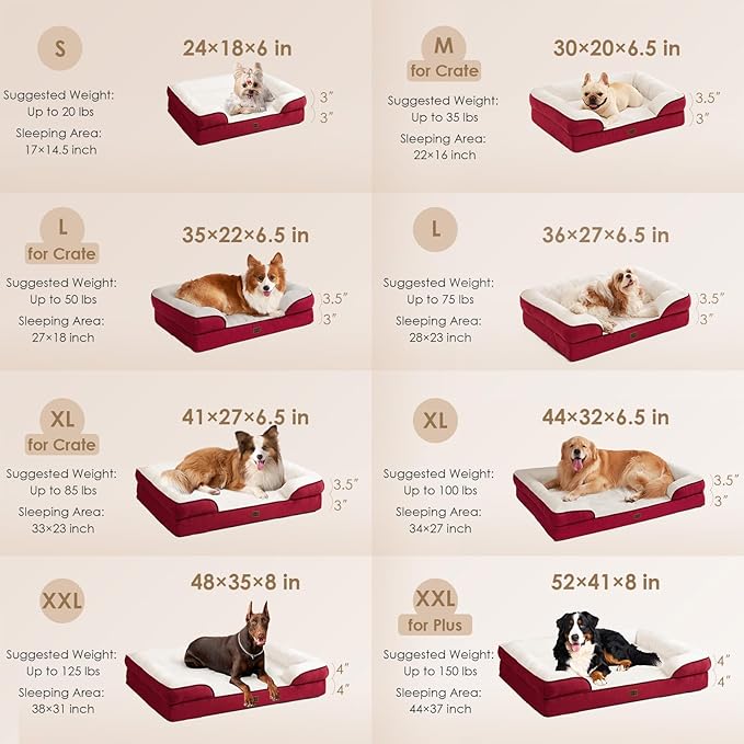 EHEYCIGA Orthopedic Dog Beds for Large Dogs, Waterproof Memory Foam Large Dog Bed with Sides, Non-Slip Bottom and Egg-Crate Foam Pet Couch Bed with Washable Removable Cover,Red