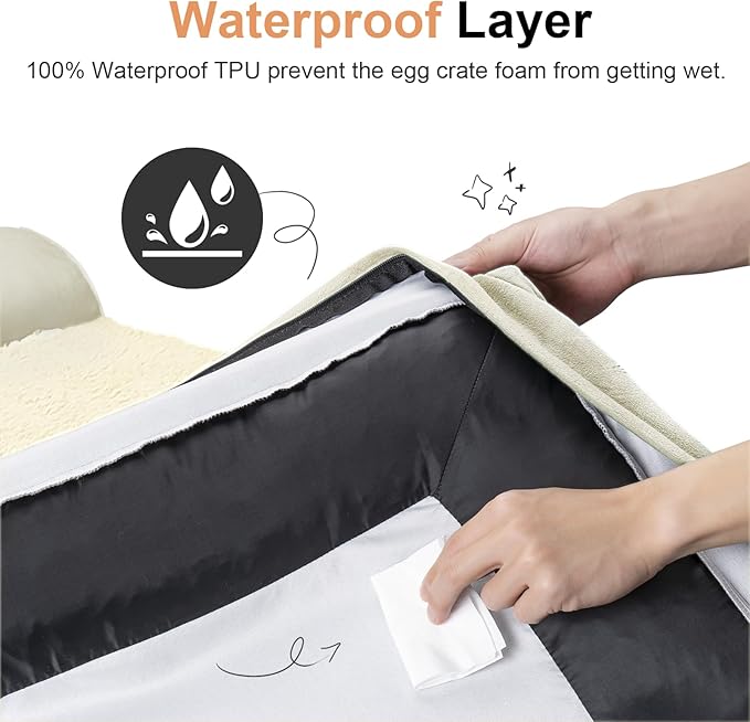 Small Dog Bed Orthopedic Washable: Beds Bolster Small Sized Dogs Bed Egg Crate Foam Couch Sofa Waterproof with Removable Cover - Beige