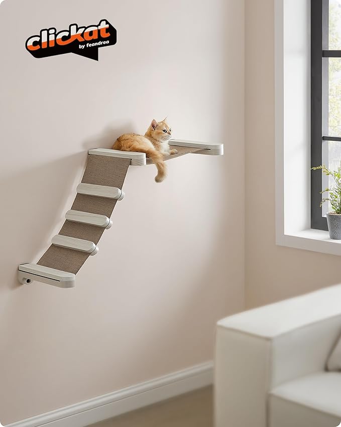 Feandrea Clickat Collection - No.002 Cat Climbing Hammock, Extremely Quick Assembly, Unlimited Expandability, Replaceable Washable Fabric, Wall-Mounted Cat Hammock Bed with Stairs