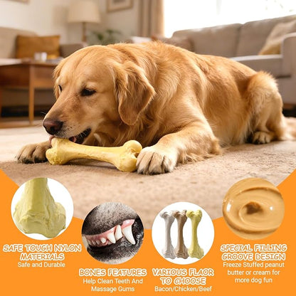 KIMOO Nylon Dog Chew Bone for Long Lasting, Durable Dog Chew Toys for Aggressive Chewers Dogs Treats Bones with Chicken Flavor for Large Dogs Over 33 Ibs, 1 Pack