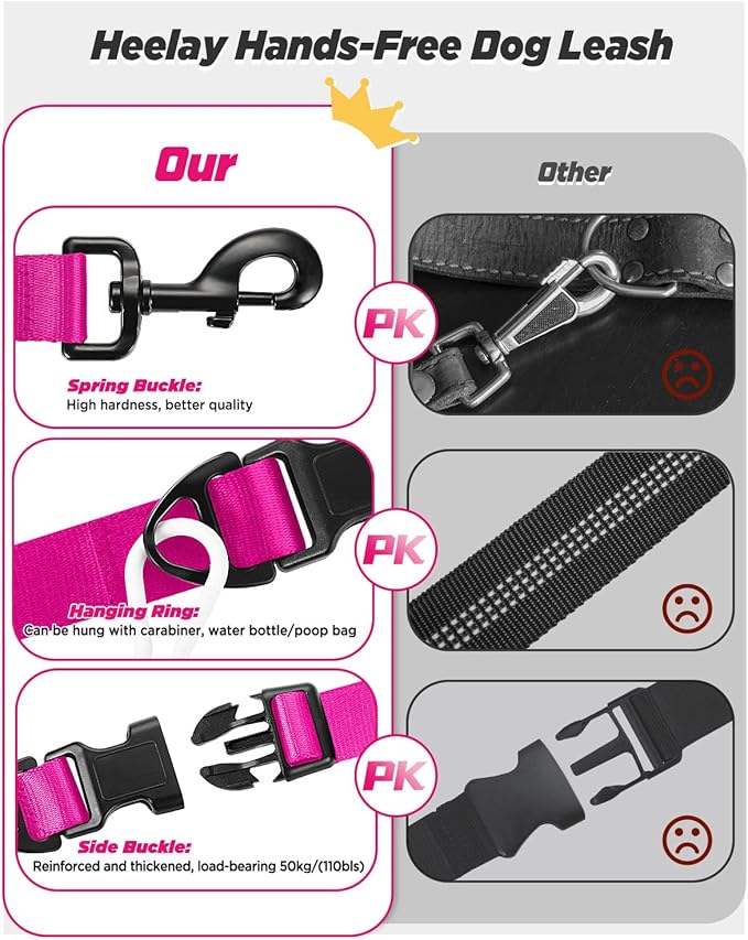 Hands Free Dog Leash, 8.2ft Multifunctional Crossbody Rope with Explosion-Proof Handle and Adjustable Training Hands Free Leash for Medium,Large Dogs Walking,Pink