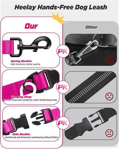 Hands Free Dog Leash, 8.2ft Multifunctional Crossbody Rope with Explosion-Proof Handle and Adjustable Training Hands Free Leash for Medium,Large Dogs Walking,Pink