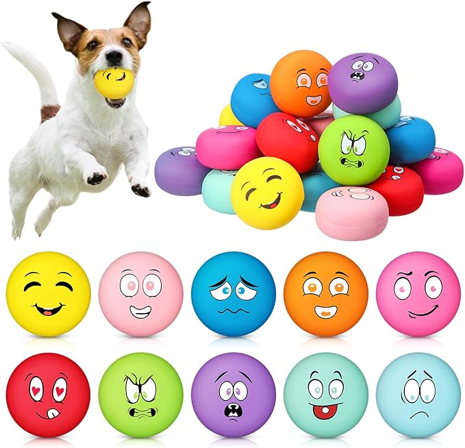 Hungdao 40 Pcs Bulk Dog Squeaky Toys Soft Rubber Latex Dog Toys Small Squeaky Balls Interactive Fetch Balls for Teething Small Pet Breeds Training(Funny Face)