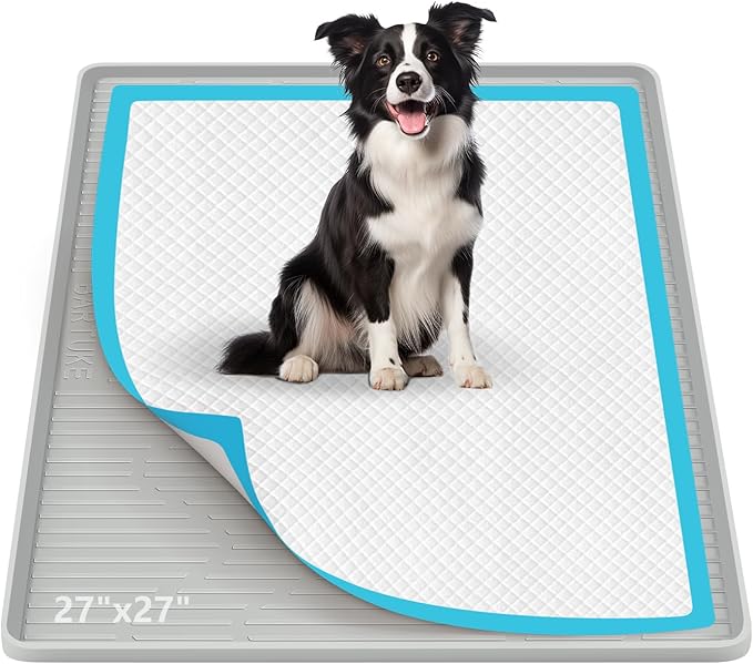 Pee Pad Holder for Dogs, 27" x 27" Silicone Pee Tray Mat High Edge, Leak-Proof, No Spill Pet Pad Holder for Puppy, Cat, Rabbit, Training Pads for Floor Protection, No Pee Pads