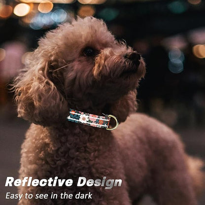 Reflective Dog Collar for Medium Dogs, Cute Flower Theme Adjustable Heavy-Duty Nylon Puppy Collar for Boy and Girl Female, Soft Pet Accessories with Quick Release Buckle, Elegant Floral
