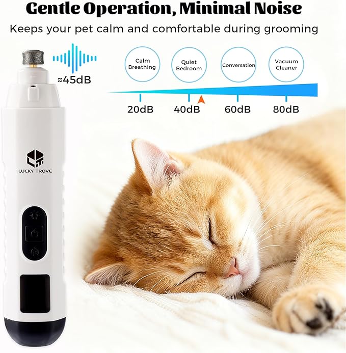 2026 Upgraded Silent Groom Pro Pet Nail Grinder,5-Speed Dog Nail Grinder with Led Light, 45db Quiet Painless Paws Grooming & Smoothing for Small Medium Large Dogs & Cats (1+2*Replacement Head) (White)
