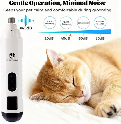 2026 Upgraded Silent Groom Pro Pet Nail Grinder,5-Speed Dog Nail Grinder with Led Light, 45db Quiet Painless Paws Grooming & Smoothing for Small Medium Large Dogs & Cats (1+2*Replacement Head) (White)