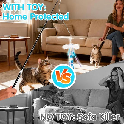 Walfront Cat Toys Interactive Wand, Sky Blue, Realistic Insect Teaser with Telescopic Rod, Cat Feather Wand for Indoor Play, Multi Cat Homes Kittens and Adult Cats, Happy Play and Relaxing Fun
