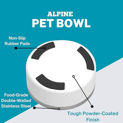 Alpine Set of 2 Stainless Steel Dog Bowls, Non Slip, Metal Pet Bowl for Food and Water, Double Walled Insulated, Rustproof, Dishwasher Safe- 32 Ounces- Sky Blue (AB)