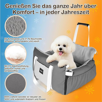 SIVES Dog Car Seat for Small Dogs, Soft Booster Seat Travel Bed with Side Flaps, Non-Slip Base, Seat Belt Straps + Safety Tether, Storage Pocket, Washable Cushion, Recommended Up to 33 lbs, Grey
