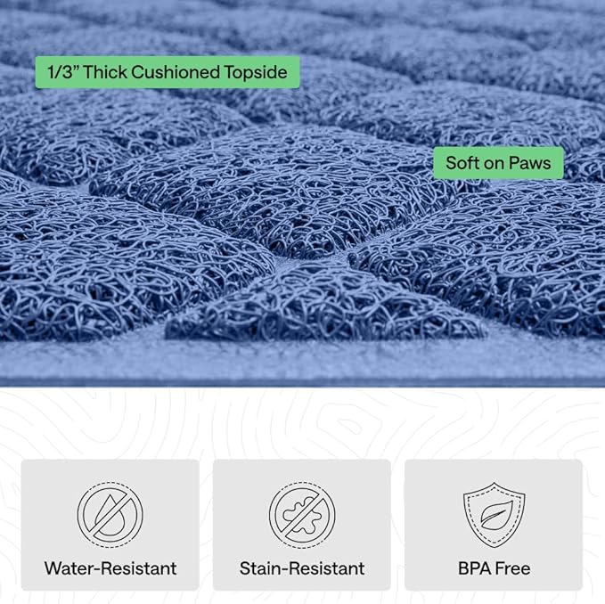 GORILLA GRIP Cat Litter Box Mat, 47x35, Cushioned Coil Mesh Litter Trapping Mats, Scatter Control Supplies for Less Mess, Phthalate Free, Ultra Deep Catch Grooves, Rinse or Vacuum to Clean, Navy Blue