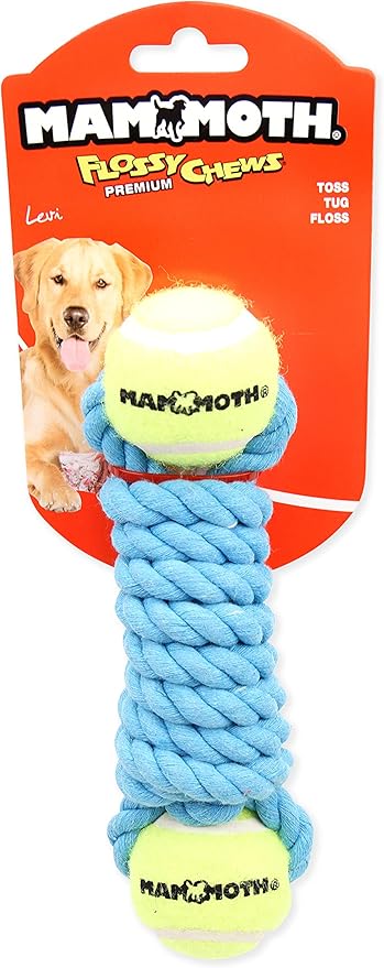 Mammoth Flossy Chews Twister Rope Toy with Tennis Balls – Premium Cotton-Poly Tug Toy for Dogs – Interactive Dog Tug Toy – Rope Dog Toy with Tennis Balls for Small Dogs - Mini 7.5" - Assorted Colors