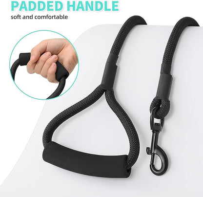 Mile High Life Dog Leash with Comfortable Padded Handle, Black Nylon Rope Leash, Heavy Duty 4 Feet Dog Leashes (Black)