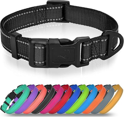 Joytale Dog Collars for Medium Dogs, Comfortable Double-Sided Reflective Nylon Collar for Night Safety, Adjustable Quick-Release for Active Pets, Black, M (1" Width)