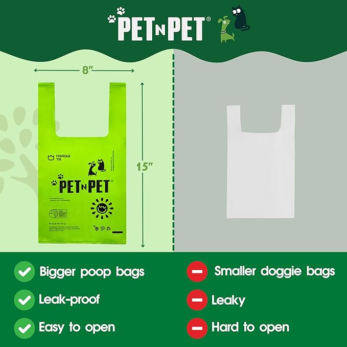 Pet N Pet 800 Counts Unscented Dog Poop Bags Rolls with Tie Handles, 41% Plant Based & 59% PE Poop Bags for Dogs, Extra-Thick Doggie Poo Bag, Pet Waste Bag
