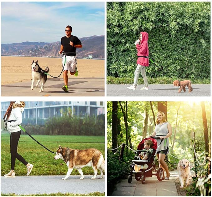 Heavy Duty Dog Leash with Bungee Traffic Handle Dog Leash Reflective Dog Leash with Double Padded Handles - Durable Dog Leash for Small Medium Large Dogs Training Walking 4ft (Black)