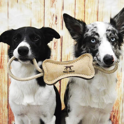 Tall Tails Dog Natural Leather Bone Rope Tug Toy for Dogs, 12 Inches