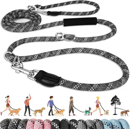 Lukovee Hands Free Dog Leash, 10FT Adjustable Training Lead 1/2 Inch Nylon Heavy Duty Lead No Pull for Large Medium Dogs, Tangle Free Reflective Waist-Leash for Walking Running, Black&Gray