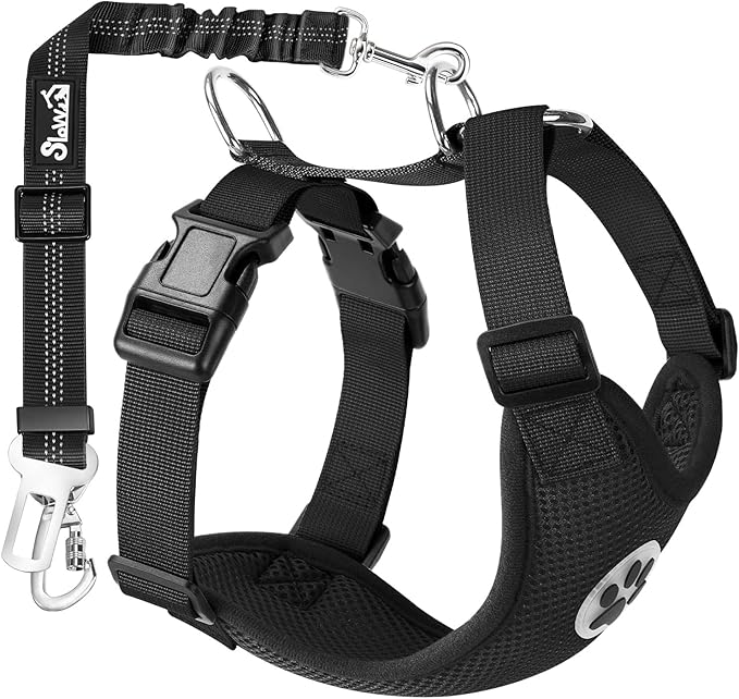 Lukovee Dog Seat Belt for Car, Adjustable Dog Car Harness for Large Medium Small Dogs, Soft Padded & Breathable Mesh Dog Seatbelt with Car Strap and Carabiner (Black,S)