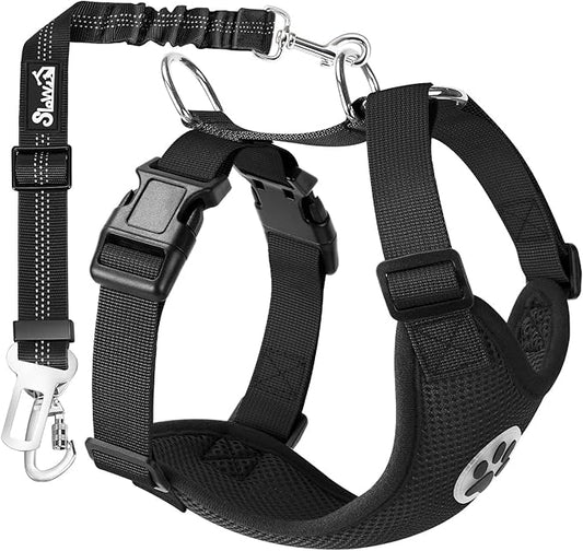 Lukovee Dog Seat Belt for Car, Adjustable Dog Car Harness for Large Medium Small Dogs, Soft Padded & Breathable Mesh Dog Seatbelt with Car Strap and Carabiner (Black,S)
