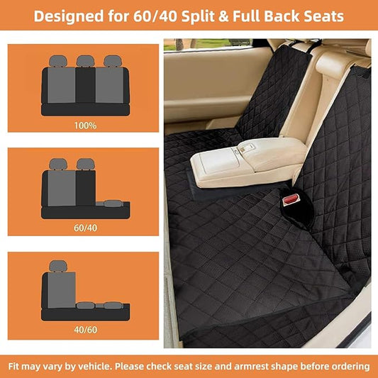 Bark Lover Dog Car Seat Cover for Back Seat, Waterproof Bench Backseat Protector, Nonslip Rear Seat Cover for Kids & Pets, Compatible with Middle Armrests, Fits Most Cars & Midsize SUVs