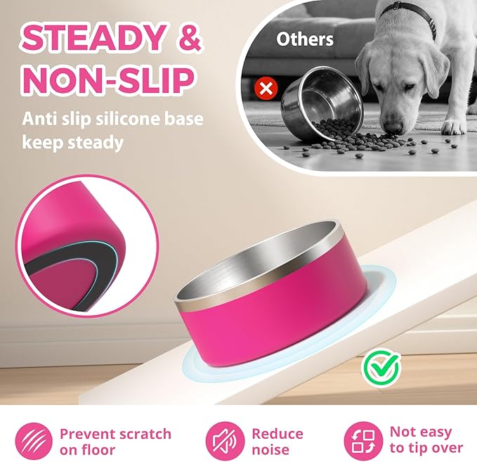 2 Pack Stainless Steel Dog Bowls, Outdoor Dog Water Bowl with Non Slip Rubber Bottom, Dishwasher Safe, Easy to Clean,40oz&64oz Pitaya