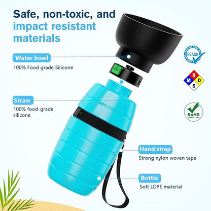 Pecute Portable 22 oz Dog Water Bottle, 2 in 1 Dog Water Bottle Bowl Leakproof with Double Seal, BPA Free, Lightweight, Pet Water Bottel Dispenser for Outdoor Walking Triping Hiking Camping Travels