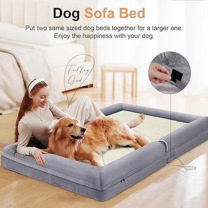 Large Dog Bed Orthopedic Washable: Beds Bolster XL Bed Big XLarge Dogs Egg Crate Foam Couch Sofa Waterproof with Removable Cover - Purple