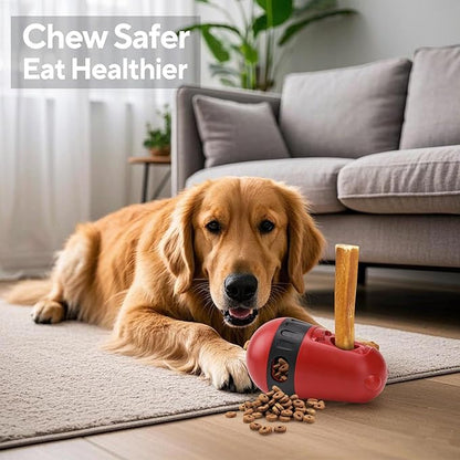 2 in 1 Interactive Treat Dispensing Dog Toys, Bully Stick Holder, Adjustable Dog Treat Holder for Medium & Large Dogs, Safety Device to Prevent Choking, Red
