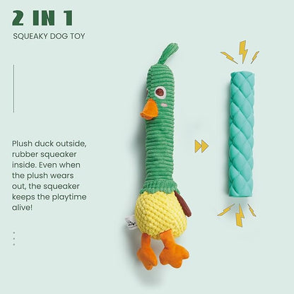 Nocciola 2 in 1 Easter Duck Dog Toy with a Large Rubber Squeaker - Tough Durable Stuffed Squeaky Crinkle Chew Toys for Aggressive Chewers, Medium and Large Breeds
