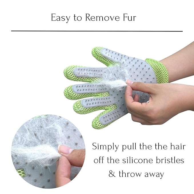 PetPals Single Pet Hair Removal Grooming Glove, Suitable for Long and Short-Haired Dogs and Cats. Double-Sided Function with Pet Hair Removal and Cleaning for Furnitures. Green